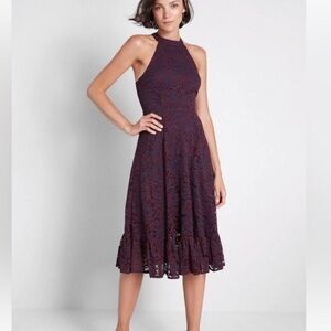 Modcloth floral lace midi halter dress small